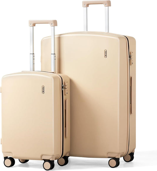 Hanke Hard Shell Luggage Sets 2 Pieces, Carry On and Checked Luggage Sets with Spinner Wheels, Durable PC Hardside Rolling Suitcase for Travel (20/28 Inch, Cuba Sand)