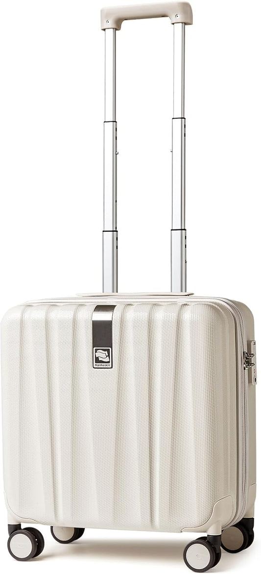 Hanke 16 Inch Underseat Carry on Luggage with Wheels Small Hard Shell Suitcases for Weekender,Travel Approved Lightweight Travel Luggage Suitcase for Womem Men,Christmas Gifts for Birthday-Ivory White