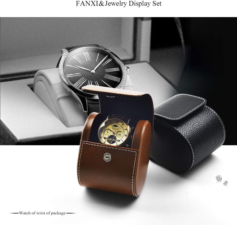Oirlv Luxury Leather Watch Storage Box Travel Single Watch Case Watch Gift Box for Christmas Anniversary Birthday(Brown)