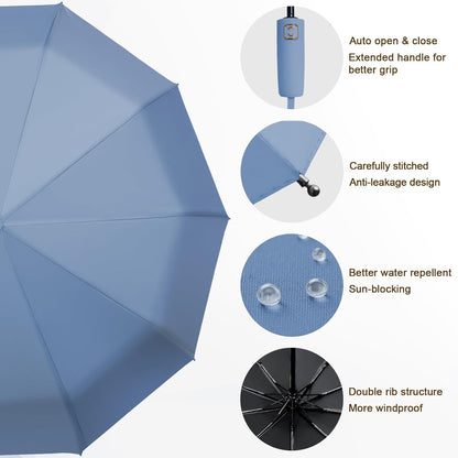 2-Pack Windproof, Waterproof, UV-Blocking Portable Travel Umbrella, Compact Sun & Rain Folding Umbrella, Double Rib Structure, Large Auto Open and Close Car Umbrella