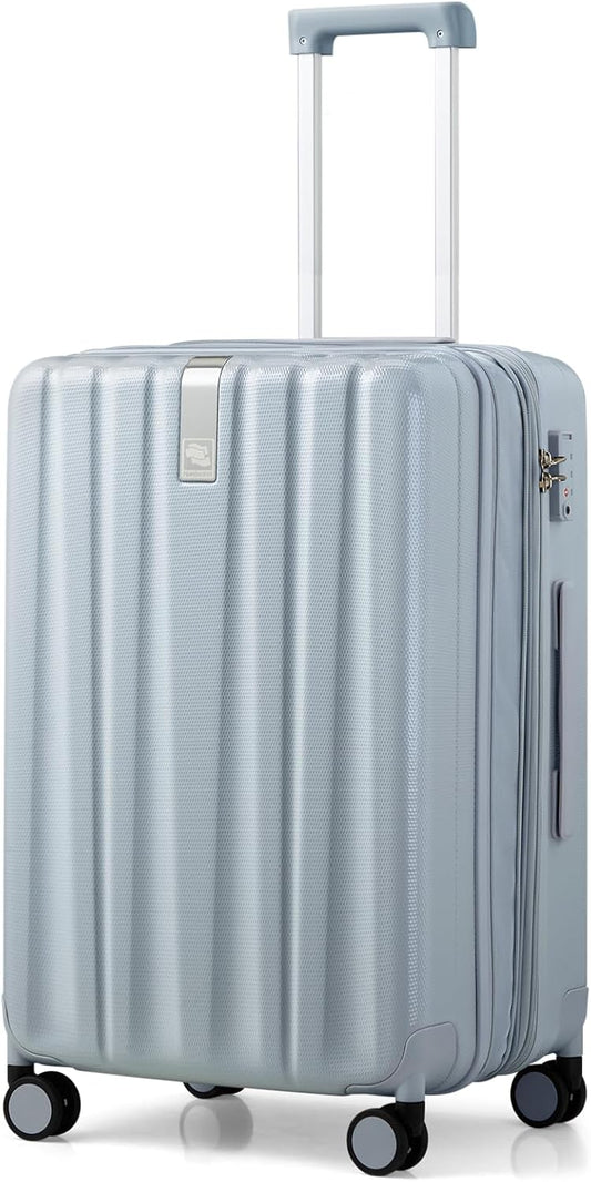 Hanke 24 Inch Expandable Checked Luggage Lightweight PC Hard Shell Luggage Suitcases with Wheels Travel Luggage Rolling Large Suitcase Travel Luggage Bag for Go to University.(Gray)