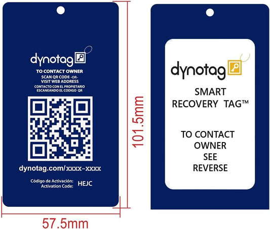 Dynotag® Web Enabled Smart Aluminum Convertible Luggage ID Tag + Braided Steel Loop, with DynoIQ™ & Lifetime Recovery Service (Sapphire Blue)