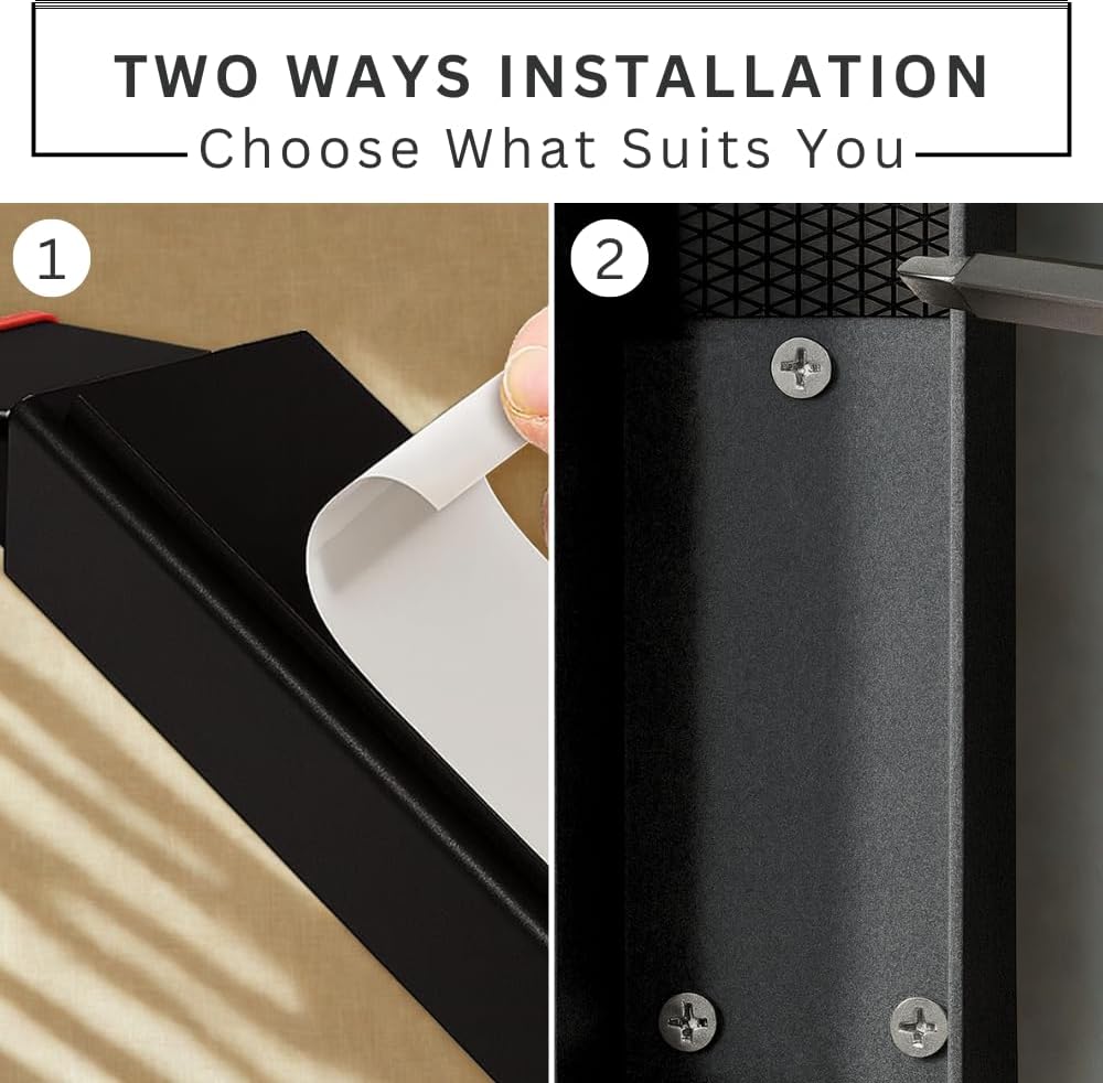 2 Pack Door Stop, No Drill Door Stoppers - Kickdown Doorstop for Home, Glass Doors, & Outdoors, Easy to Install Doors with Self Adhesive Door Stopper, No Screw Flip Down Portable Door Stopper - Black