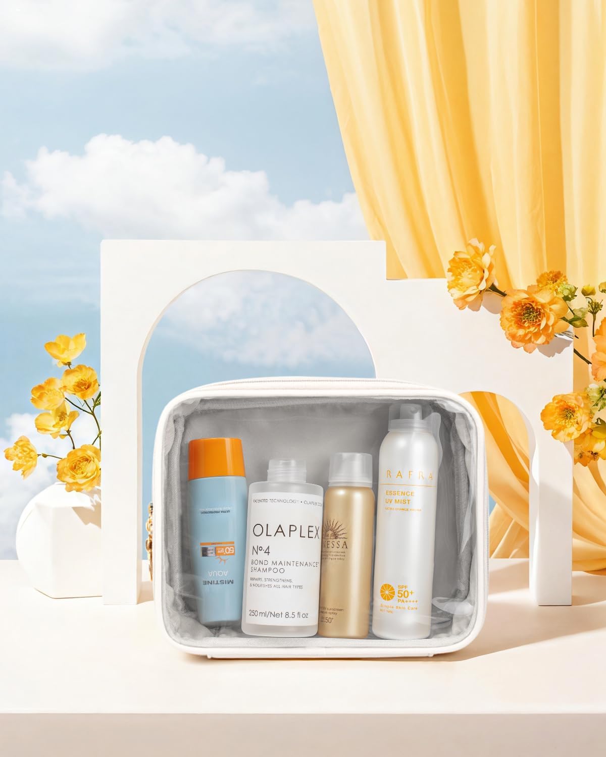 KOTORA TSA Approved Toiletry Bag with Mini Clear Makeup Bag Travel Size Beach Pool Bag Car Accessories for Women Her (2White)