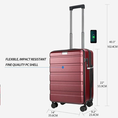 KROSER Carry On Luggage with Spinner Wheels & Built-in TSA Lock, Expandable Top Loading Hard Shell Suitcase Large Capacity Durable Rolling Luggage with USB Port, Carry-On 20-Inch, Burgundy