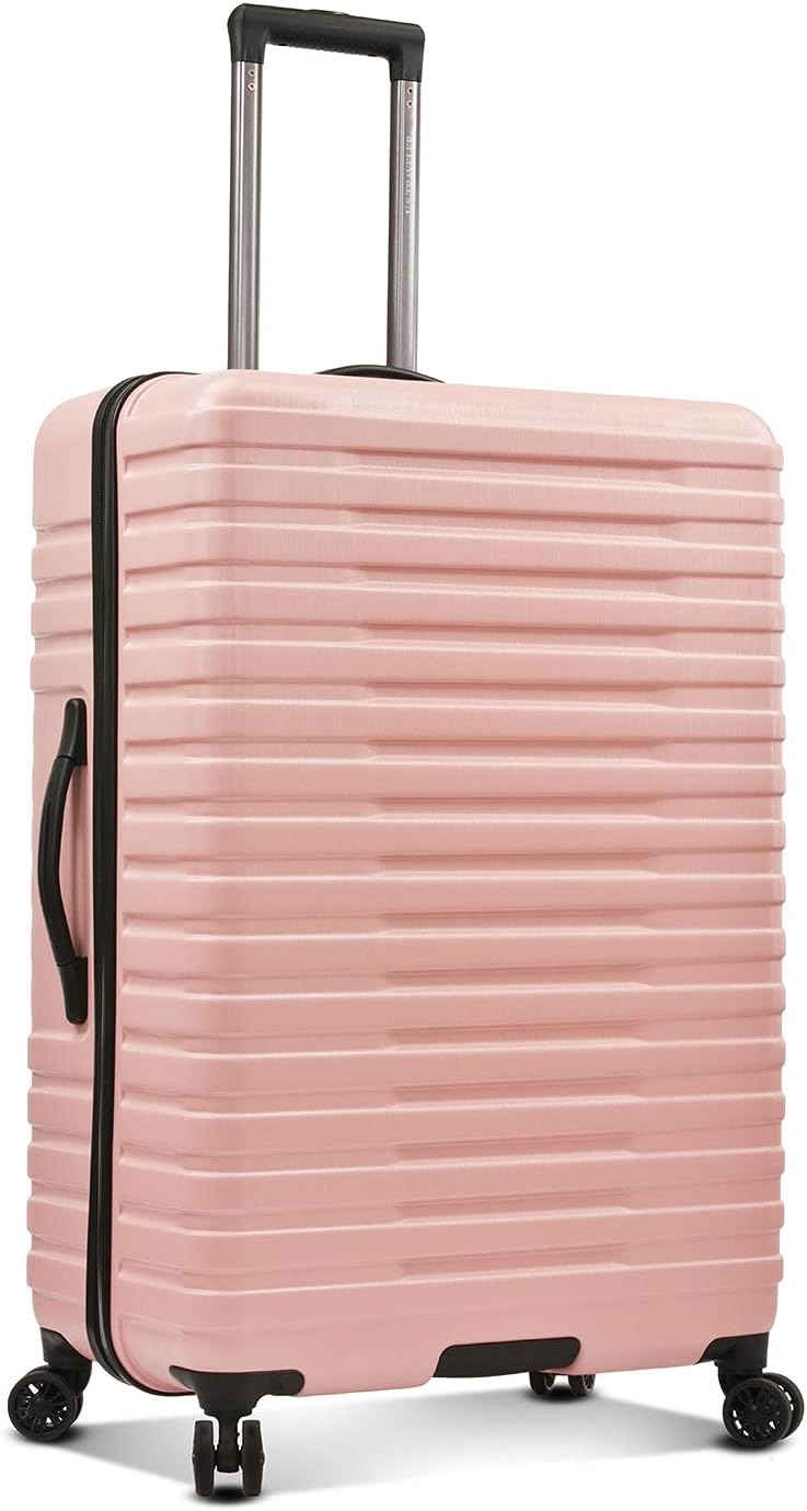 U.S. Traveler Boren Polycarbonate Hardside Rugged Travel Suitcase Luggage with 8 Spinner Wheels, Aluminum Handle, Pink, Checked-Large 30-Inch