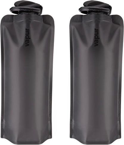 Vapur Collapsible Water Bottle With Carabiner, Compact Bottle Folds Flat For Hydration On The Go, Ideal for Traveling, Hiking or Camping, 34 Ounce, Blackout, Pack of 2