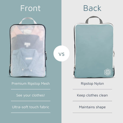 Large Packing Cube Set with See Through Mesh- Compression Packing Cubes Travel Organizers by TRIPPED Travel Gear (Dusty Teal)