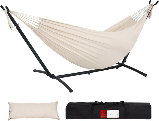 Lazy Daze Hammocks Double Hammock with 9ft Space-Saving Steel Stand Includes Portable Carrying Case, 450 Pounds Capacity (Natural)