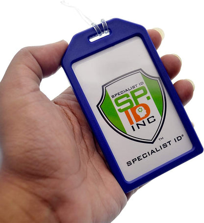 5 Pack of Premium Rigid Airline Luggage Tag Holders with 6" Worm Loops - Heavy Duty Hard Plastic -Suitcase ID Tag Identifiers with Business Card Insert Window by Specialist ID (Navy Blue)