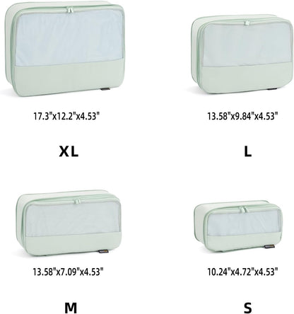 4 Piece Compression Packing Cubes for Suitcases and Backpack, Lightweight Travel Organizers (Light Green)