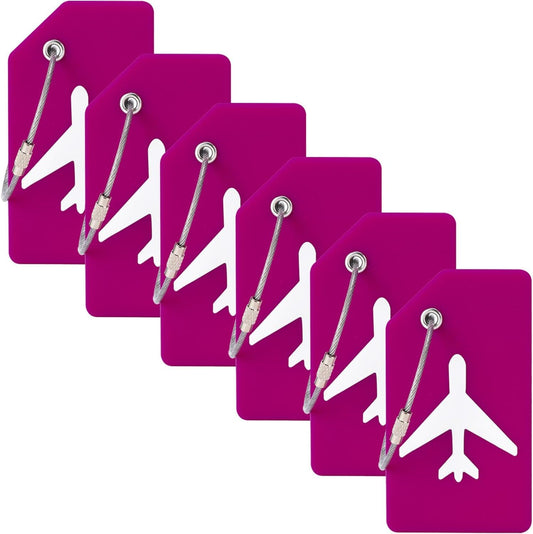 6 Pack Silicone Luggage Tag for Suitcases with Stainless Loop, Privacy Protection Travel Bag Tags Perfect to Quickly Spot Baggage Handbag (Cranberry)