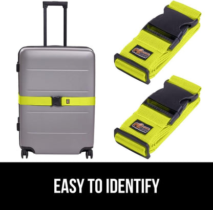 GORILLA GRIP Heavy Duty 8 Pack Adjustable Luggage Straps for Suitcases, Easy to Identify Travel Belt Connector Holds Suitcase Together, Extends Life of Bag, Strap Connects Two Bags, Accessories Yellow