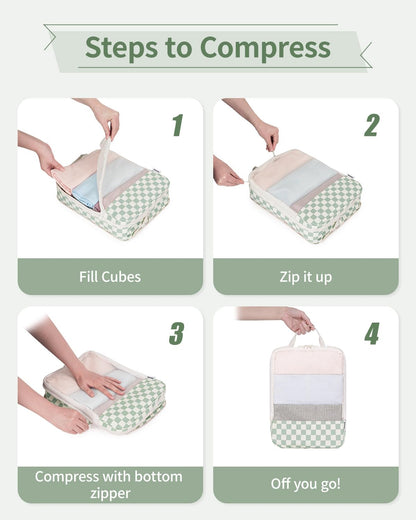 Narwey 6 Set Compression Packing Cubes for Travel Kids Women Carry on, Packing Organizers Bag for Backpack Luggage Suitcase Duffle Bags