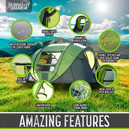 4 Person Easy Pop Up Tent Water-Resistant Lightweight Portable Camping Instant Tent Quick Automatic Setup, with Porch Ideal for Camping, Backpacking, Hiking, Traveling, Beach, Festival