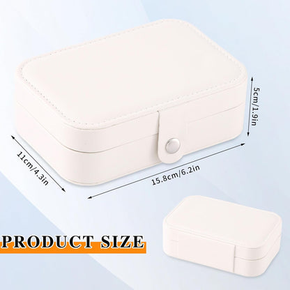 Travel Jewelry Box, PU leather Small Jewelry Organizer For Female Girls, double layer portable mini travel case for storing earrings, rings, necklaces.(Bright White 2pcs)