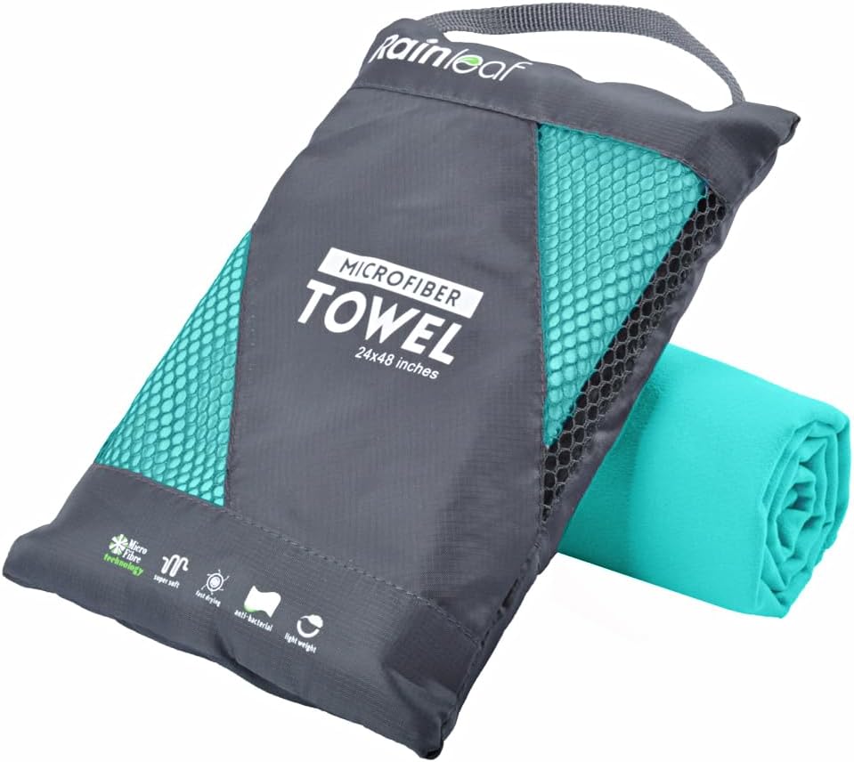 Rainleaf Microfiber Towel Perfect Travel & Gym & Camping Towel. Quick Dry - Super Absorbent - Ultra Compact - Lightweight. Suitable for Trip, Beach, Shower, Backpacking, Pool