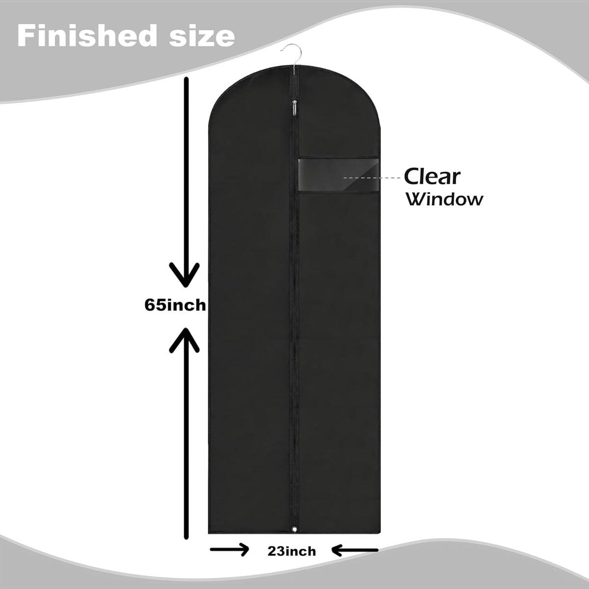 Dress Bags for Gowns Long, 65'' Garment Bags for Hanging Clothes, Suit Bag Cover for Storage and Travel (Black)