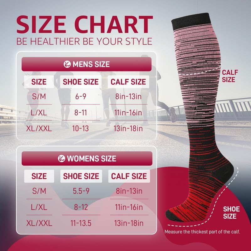 Kickticks 4 Pairs Compression Socks for Woman & Man Unisex 20-30mmHg Knee high Plus Size Wide Calves for Flying Running…