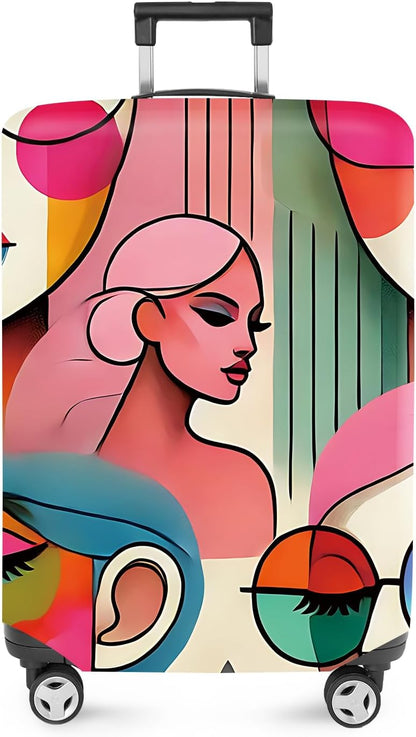 ANNA QUEEN Modern Art Fashion Luggage Cover, Stylish Abstract Woman Suitcase Protector, Washable, Stretchable Travel Sleeve for 28-30 Inch Luggage, Trendy, Colorful Design