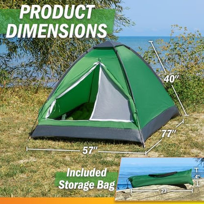 2 Person Camping Tent with Rain Fly and Carrying Bag - Lightweight Outdoor Pop Up Tents for Camping Essentials, Music Festivals, Backpacking, Hiking, or Beach Shelter by Wakeman Outdoors