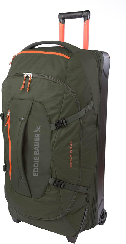 Eddie Bauer Expedition Rolling Duffel Bag with Wheels | Travel | Check-In | Luggage | Rugged | Durable - Dark Thyme, 34"