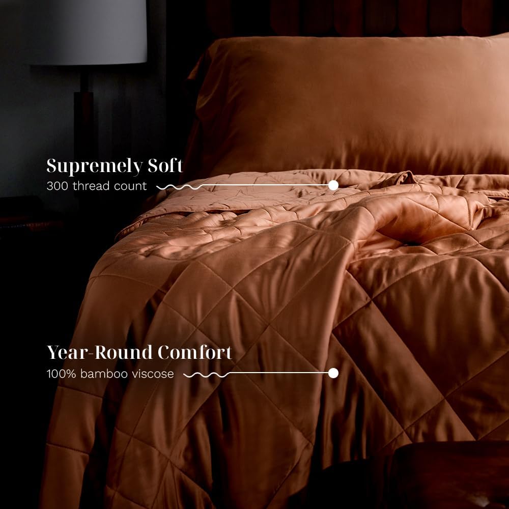 LUXOME Lightweight Blanket | 100% Rayon (Viscose) from Bamboo Fabric & Fill | Full/Queen - 86"x92" | Super Soft | Thermal-Regulating | Terracotta