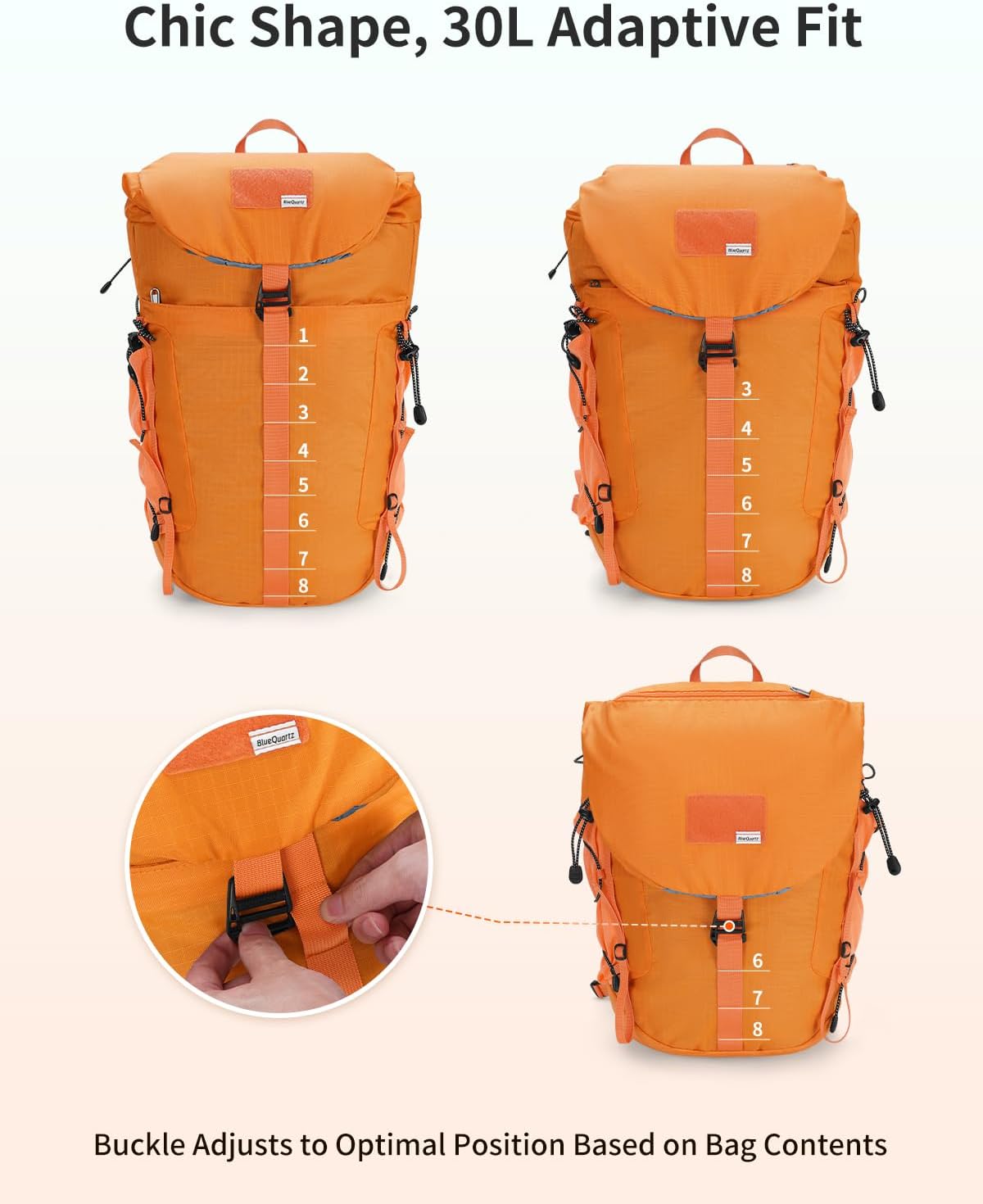 Blue Quartz Hiking Backpack 30L Lightweight Packable Backpack for Travel, Water Resistant Foldable Daypack for Women Men, Orange