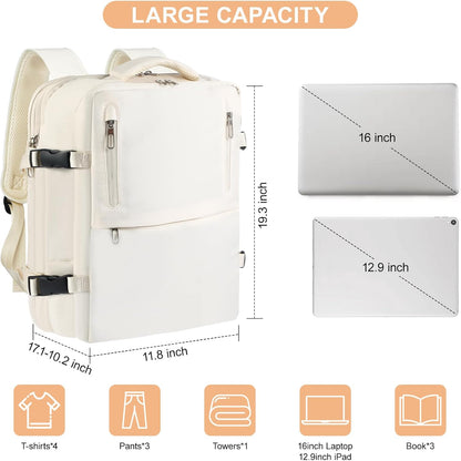 Travel Laptop Backpack with USB Charging Port Business Anti Theft Water Resistant Flight Approved Expandable Backpack (white)