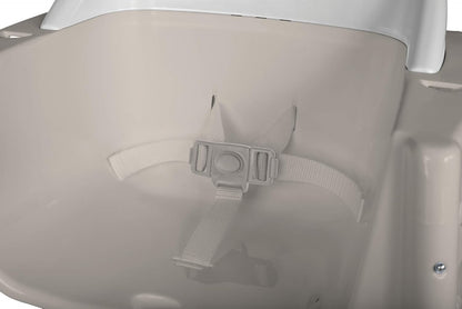 Foundations Secure Sitter 7" Feeding Chair, Stable “No Tip” Feet, 3-Point Adjustable Harness, Removable Tray, Easy to Clean, Smooth Plastic (White/Tan)