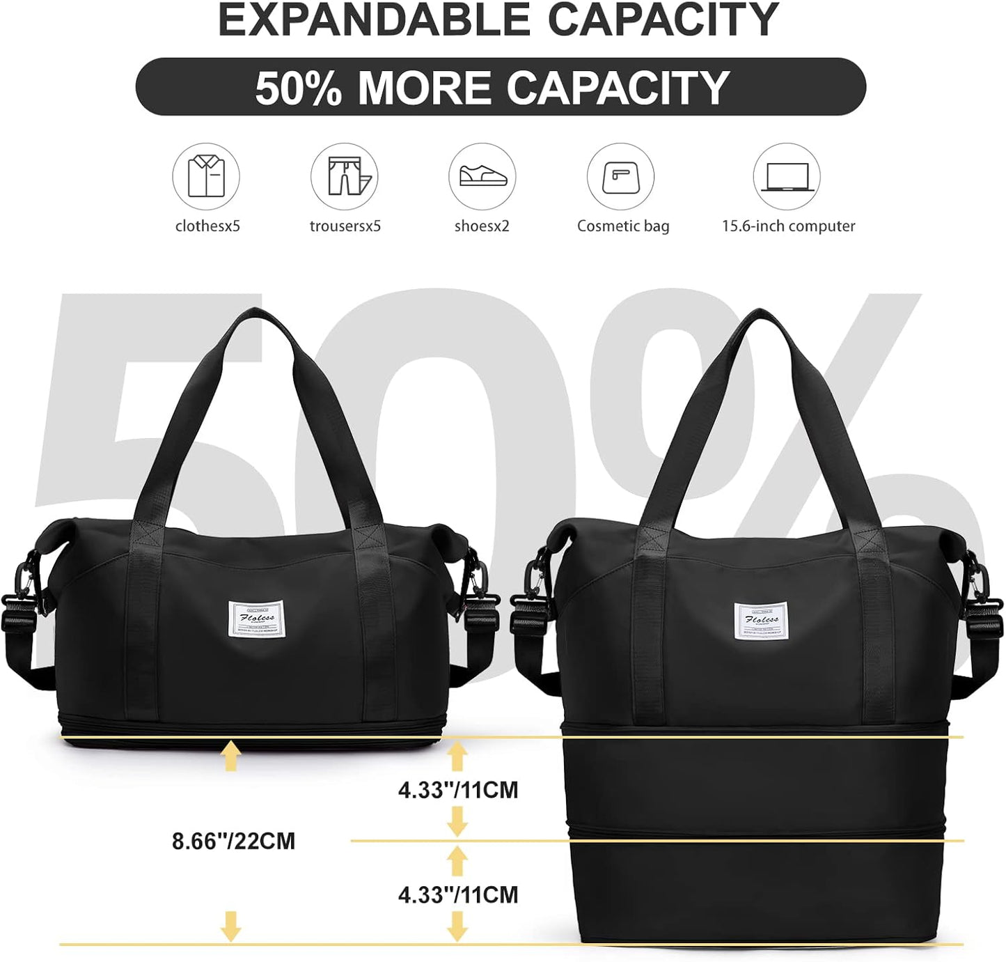 Travel Duffel Bag, Sports Tote Gym Bag, Shoulder Weekender Overnight Bag for Women