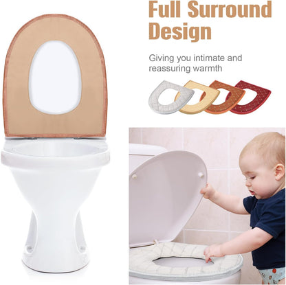 Riakrum 4 Pcs Toilet Seat Covers Pads for Bathroom Comfortable Toilet Seat Cushion Cover Soft Thicker Warmer Washable Pad with Zipper Home Reusable(Cute,Yellow, Red, Gray, Orange)