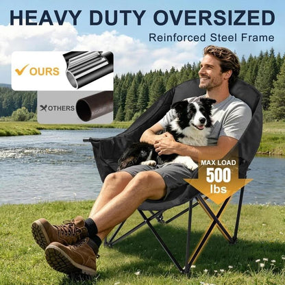 Oversized Camping Chair for Adults, 500 LBS Heavy Duty Folding Chair, Black
