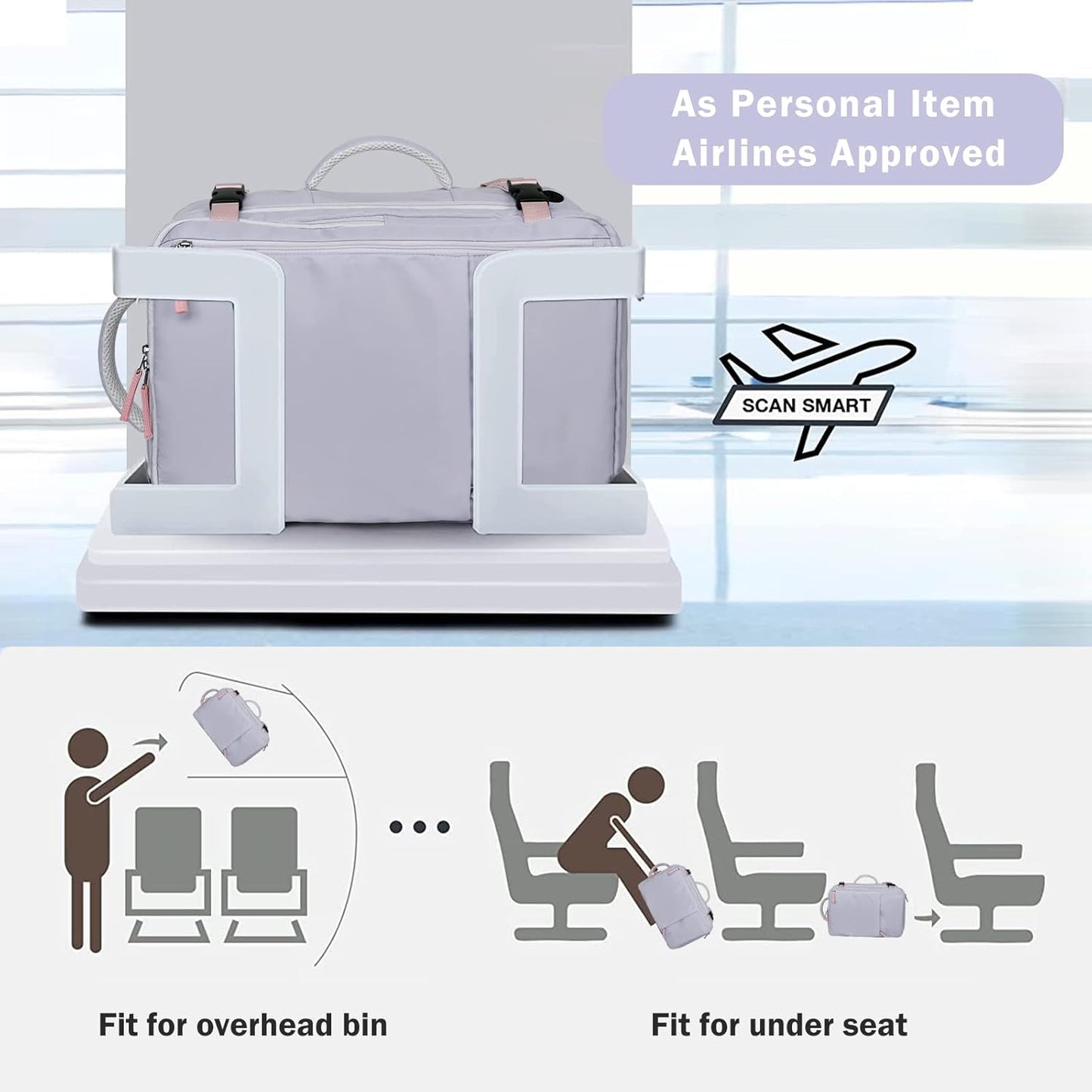 Hanples Large Travel Backpack for Women as Person Item Flight Approved, Waterproof 40L Carry On Backpack, 17 Inch Laptop Backpack for Business Bag with 2 Toiletry Bags (Gray Purple)