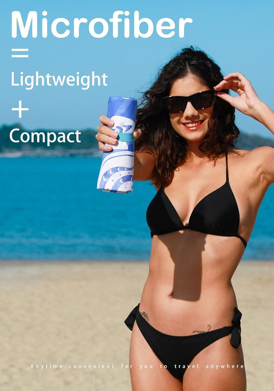 2 Pack Microfiber Lightweight Beach Towel Sand Free Quick Dry Absorbent Thin Compact Towels for Swimming Pool Camping Beach Accessories Large Easy Pack Travel Things for Vacation Essentials Gift