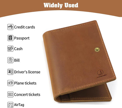 Jack&Chris Genuine Leather Passport Holder For Travel, RFID Blocking Handmade Passport Holder with Card Case Organized & Safe, Quality Travel Essentials for Women and Men for Gifting, Light Brown