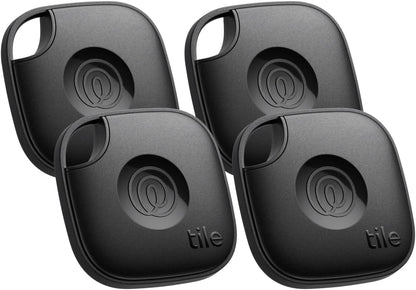 Tile by Life360 Mate - Bluetooth Tracker, Keys Finder and Item Locator for Keys, Bags and More. Phone Finder. Both iOS and Android Compatible. 4-Pack (Black)
