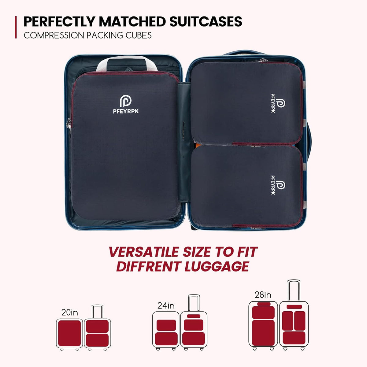 Lightweight Compression Packing Cubes for Suitcases, Compressible Expandable Travel Packing Organizer with Clear Toiletries and Backpack Bag, Travel Essentials for Carry on Luggage 7 Set