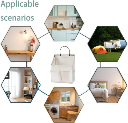 4pcs Wall Hanging Storage Bag,Wall Hanging Organizer bags with Pockets, Wall Organizer Storage for Dormitory Bathroom Bedroom (White-upgraded)