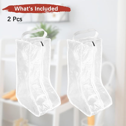 Boot Storage Bags [2PCS] - Plastic Tall Boot Carry Bags Clear Shoe Bags with Handle for Travel & Daily Use - [White] Waterproof & DustProof Boot Bags for Cowboy Boots