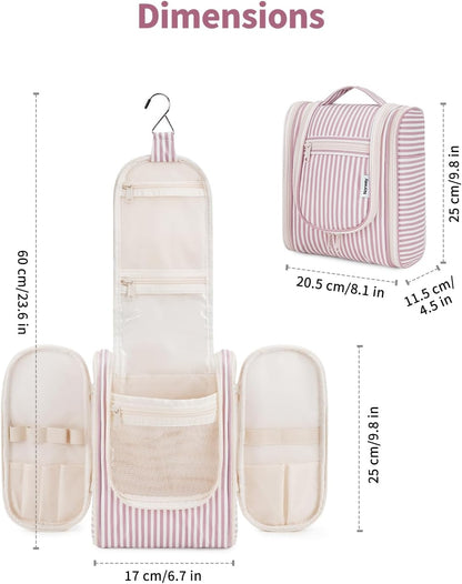 Narwey Small Striped Hanging Travel Toiletry Bag for Women, Travel Bag for Toiletries, Makeup Bag Organizer Cosmetic Bags Make Up Bags for Women (Dusty Rose Stripe)