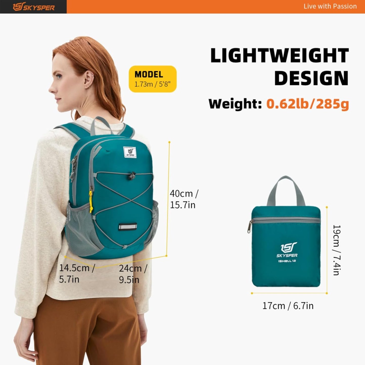 SKYSPER Small Hiking Backpack -12L Lightweight Packable Daypack for Travel Foldable Tear Resistant Backpacks for Women Men