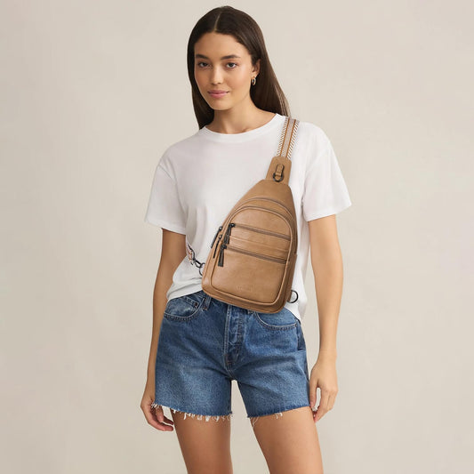 Sling Bag for Women Cross Body Purse Fanny Pack Sling Backpack Vegan Leather Shoulder Crossbody Bag Travel Tan