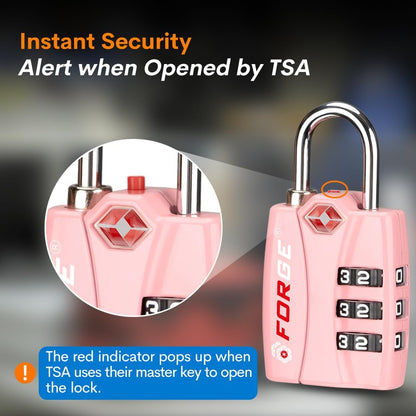 Forge Luggage Locks TSA Approved Luggage Locks, Small TSA Locks with Zinc Alloy Body, Open Alert, Easy Read Dials, for Travel Suitcase, Bag, Backpack, Cases, Lockers. Pink 2 Locks.