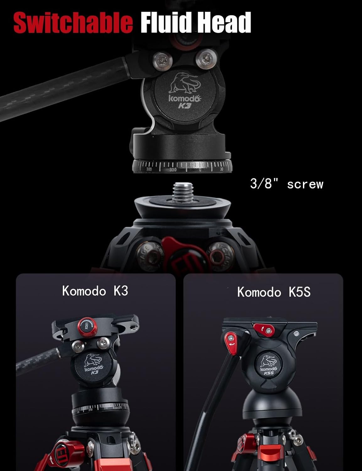 IFOOTAGE Gazelle TA3B+Komodo K3 Aluminum Camera Tripod with Fluid Head,Portable Travel Tripod,for Professional Photography, Content Creation, Vlogging and Video Production