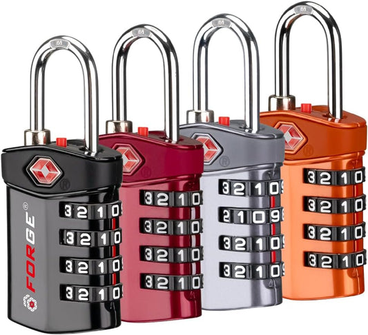 Forge 4-Digit Combination Lock, TSA Approved Locks for Luggage, Travel, Gym, School, Suitcase, Backpack, Pelican case, Easy Read dials, zinc Alloy Body.