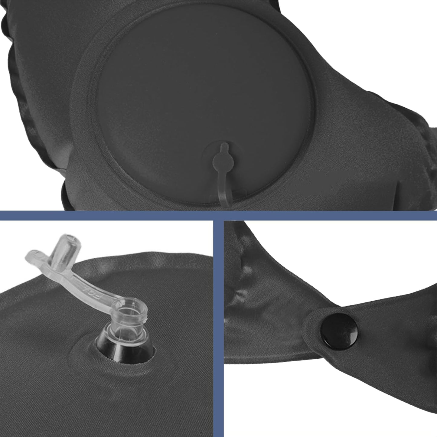 Inflatable Travel Pillow for Sleeping Airplane - Inflatable Neck Pillow for Traveling on Plane, Press to Inflate,Portable Travel Neck Pillow with Carry Bag （Black）