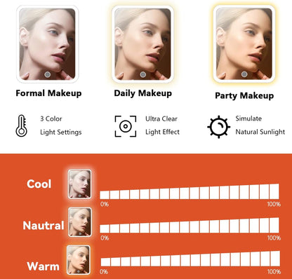 Travel Makeup Bag for Women and Makeup Artists Cosmetic Organizer Large Makeup Case,Travel Makeup Bag with Mirror 3 Color Setting,Portable Storage and Adjustable Dividers(orange)