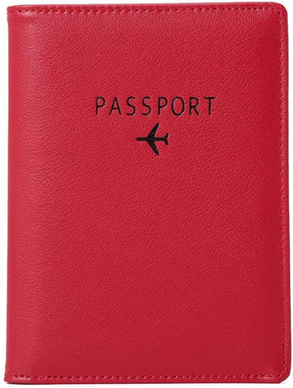 BAKUN Travel Wallet & Family Leather Passport Holder Cover RFID Blocking Travel Wallet, Leather Card Case, Travel Document Organizer Case(Red)