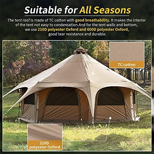 MC TOMOUNT Canvas Bell Tent with Stove Jack, 16.4ft*High9.2ft Glamping Tent